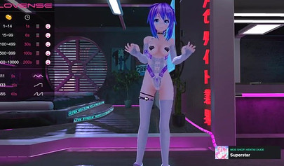 Purple haired anime babe posing in her sexy lingerie on cam