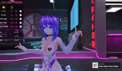 Purple haired anime babe posing in her sexy lingerie on cam