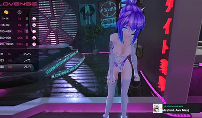 Purple haired anime babe posing in her sexy lingerie on cam