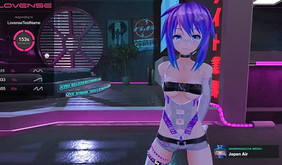 Purple haired anime babe posing in her sexy lingerie on cam