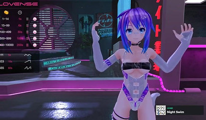 Purple haired anime babe posing in her sexy lingerie on cam