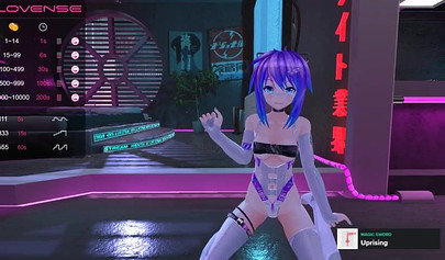 Purple haired anime babe posing in her sexy lingerie on cam