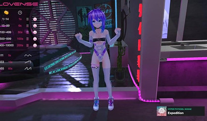 Purple haired anime babe posing in her sexy lingerie on cam