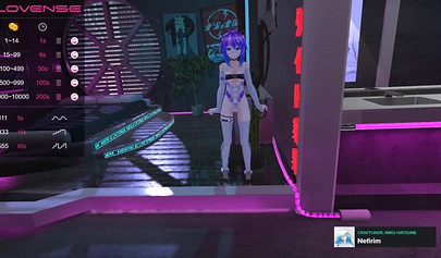 Purple haired anime babe posing in her sexy lingerie on cam