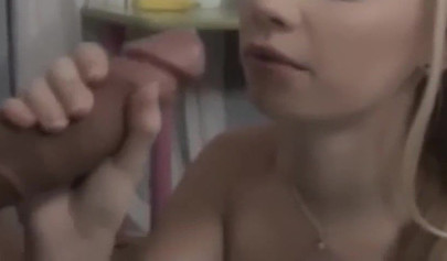 Golden haired teen fucks on the sofa and gets her face jizzed