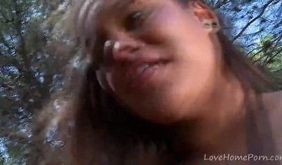 Tattooed teen in high heels gets involved in a MMF threesome in the forest