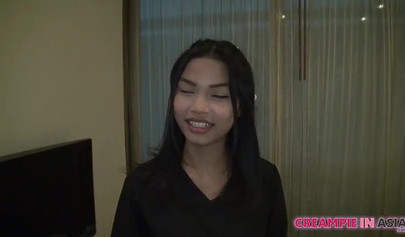 Thai newbie gets her hairy vagina drilled and creampied