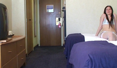 Teen escort in white stockings rides and milks her client's dick