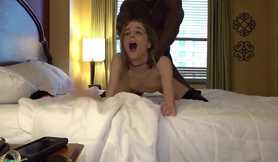 Cutie in stockings gets her beaver brutally fucked by a black bull