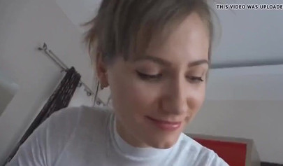 Pretty girlfriend in white bodysuit licks and rides a dick in POV