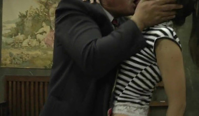 Two skinny teens get fucked by an old ugly fat man