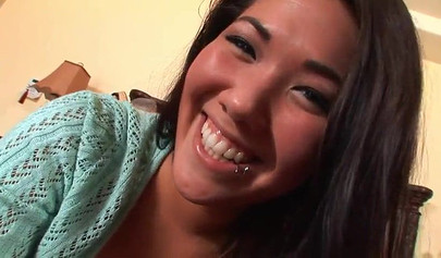 Busty Asian teen London Keyes deepthroats and humps a thick dick