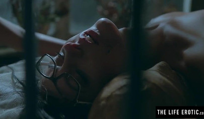 Stunning babe with glasses blows off and fucks a creepy mummy