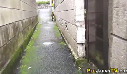 Shameless Asian teen babes caught peeing in public