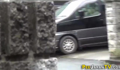 Shameless Asian teen babes caught peeing in public