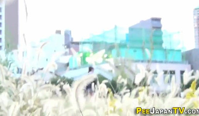 Shameless Asian teen babes caught peeing in public