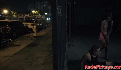 Geeky brunette teen gets tied up and fucked in public