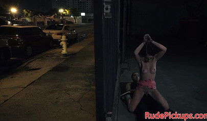 Geeky brunette teen gets tied up and fucked in public