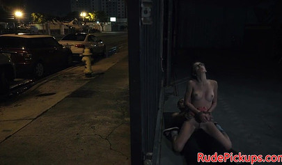 Geeky brunette teen gets tied up and fucked in public