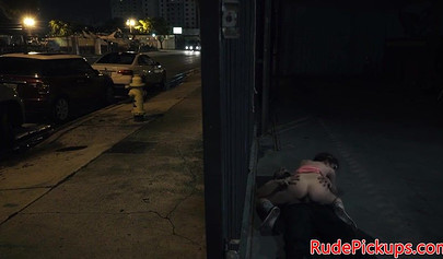 Geeky brunette teen gets tied up and fucked in public