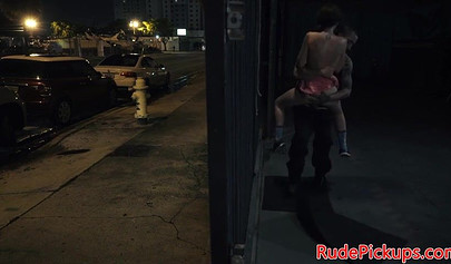 Geeky brunette teen gets tied up and fucked in public