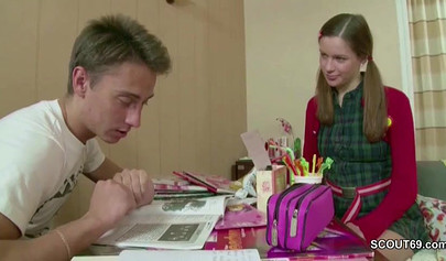 Young Russian teen loses her virginity with her horny classmate