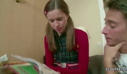 Young Russian teen loses her virginity with her horny classmate