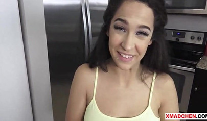 Bratty German sister blowing and fucking her stepbrother's dick in POV compilation