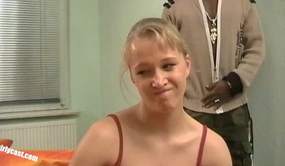 Cuckold teen Anna gets involved in an interracial threesome on the bed