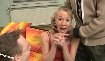 Cuckold teen Anna gets involved in an interracial threesome on the bed