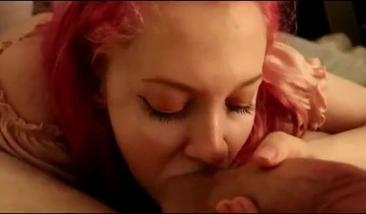 Pink haired teen with large natural boobs enjoying POV sex
