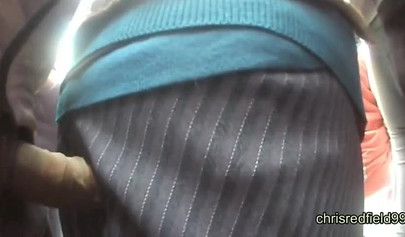 Fat dick pops as it tries to penetrate nice booty over skirt