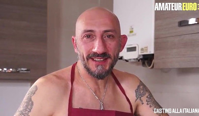 Slutty ebony teen in pink stockings Jenny Dark gets banged by a bald chef Omar Galanti