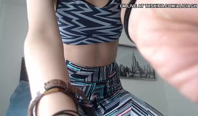 Adorable teen stripping and showing her hot booty in g-string panties