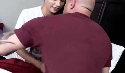 Small titted teen Carolina Sweets gets brutally screwed by her bald stepdad