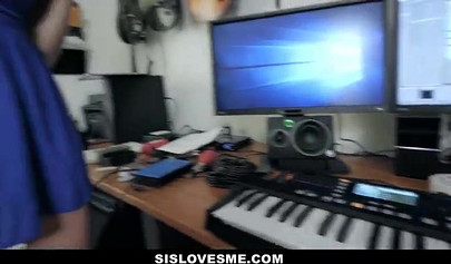 Gorgeous teen Athena Faris takes cum in her mouth after fucking her stepbrother's dick