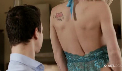 Petite blonde gets bent over the table and dicked doggystyle