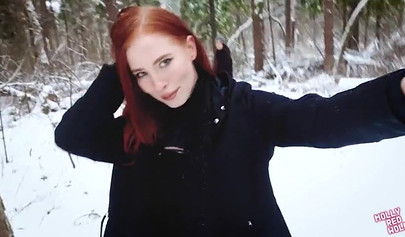 Hot ginger teen MollyRedWolf gets screwed in the forest on cold weather