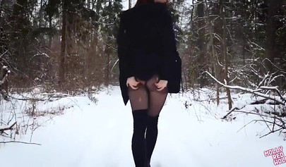 Hot ginger teen MollyRedWolf gets screwed in the forest on cold weather