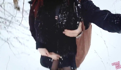 Hot ginger teen MollyRedWolf gets screwed in the forest on cold weather