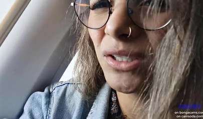 Smoking hot model shows her juicy tits and masturbates in the plane