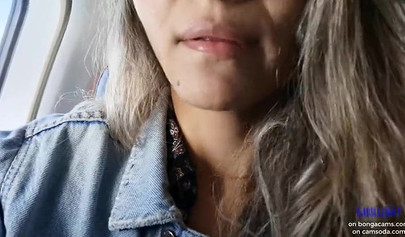 Smoking hot model shows her juicy tits and masturbates in the plane