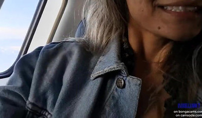 Smoking hot model shows her juicy tits and masturbates in the plane