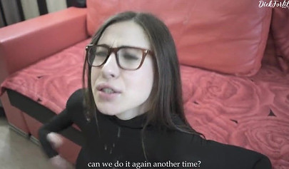 Nerdy teen in bodysuit gets screwed from behind by her cousin