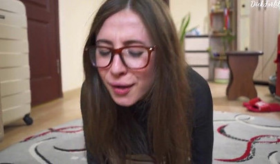 Nerdy teen in bodysuit gets screwed from behind by her cousin