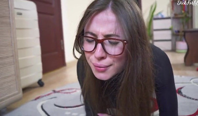 Nerdy teen in bodysuit gets screwed from behind by her cousin