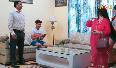 Hindi beauty makes love to her handsome nephew on the bed