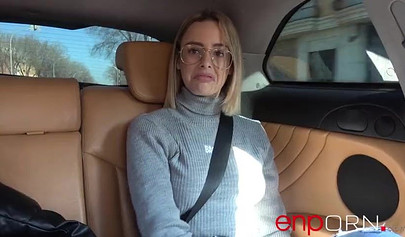 Great looking blonde teen bounces up and down on a giant dick