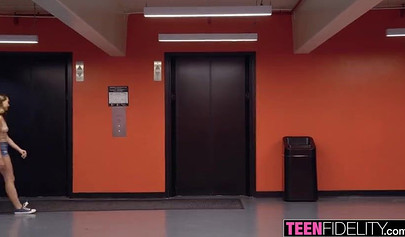 Slender teen welcomes a huge rod in her innocent bald pussy