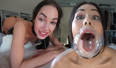 Submissive brunette gets throated and facialed brutally by her lover